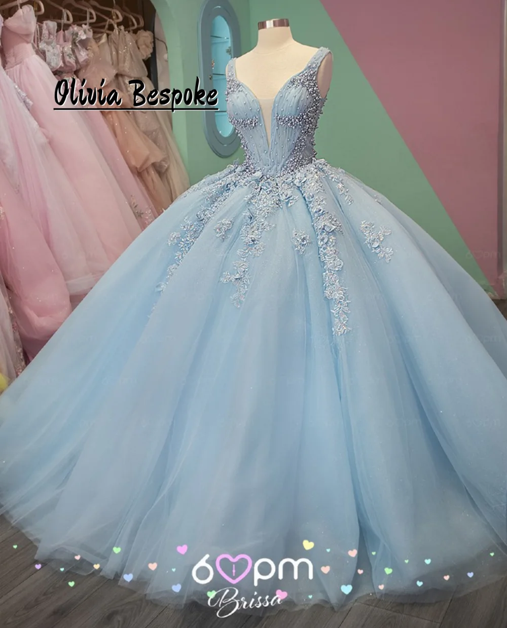 블루 15세 킨세아녜라 드레스 2026 비즈 레이스 아플리케 볼 가운 생일 파티 드레스 맞춤 제작