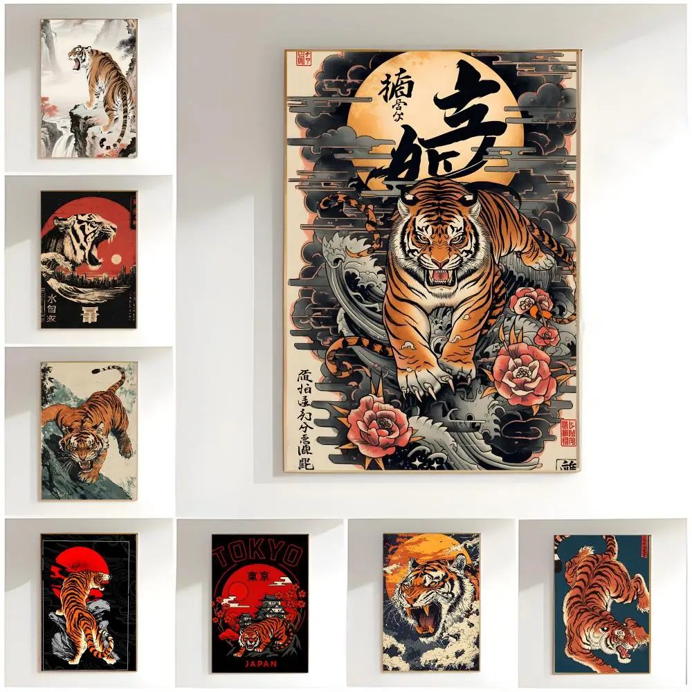 cute illustration j-japanese tiger Poster Classic Wall Art  Home Decor  Peel and Stick Unframed