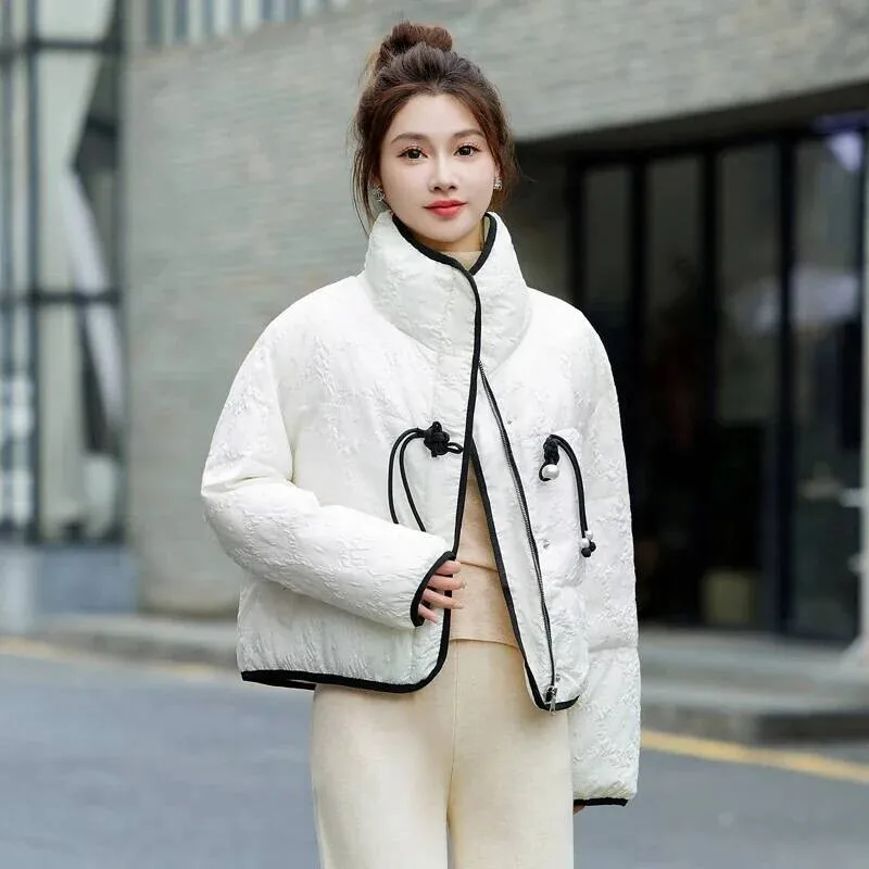 

New Arrival Winter Elegant Small Fragrant Down Jackets Cotton Padded Fashion Women's Puffer Jacket Stand Collar Coat Outerwear
