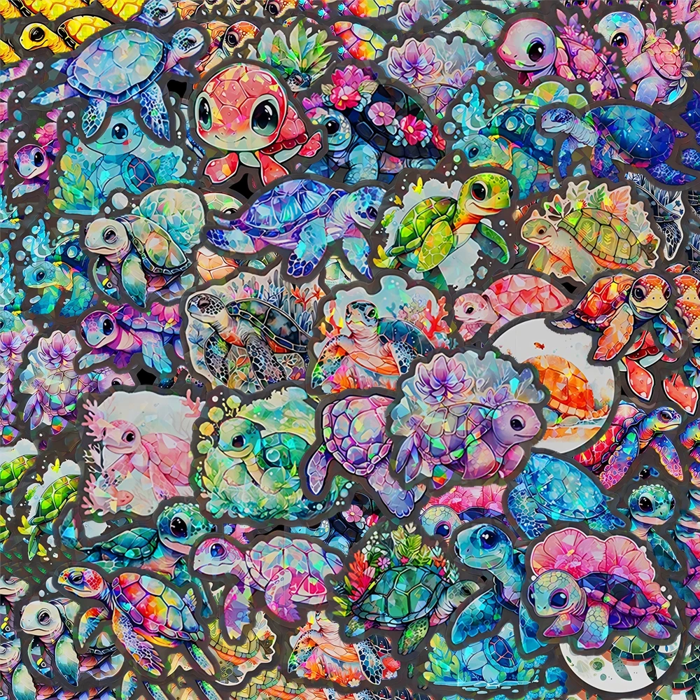 10/30/50pcs Transparent Colorful Turtle Cartoon Stickers Laser Animal Aesthetic Decals for Skateboard Luggage Funny Sticker Giff