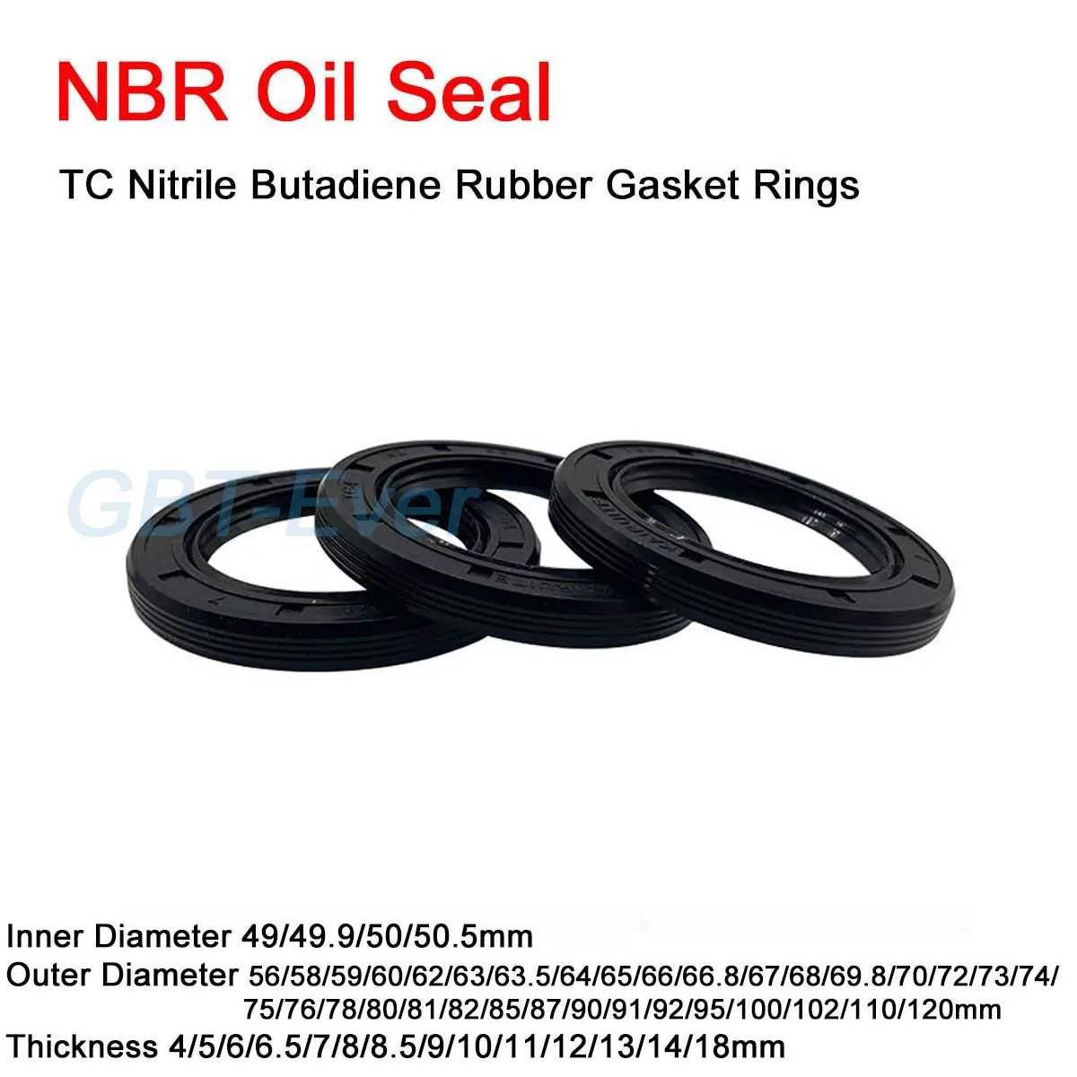 NBR Framework Oil Seal ID 49/49.9/50/50.5mm OD 56-120mm TC Nitrile Butadiene Rubber Gasket Rings Cover Double Lip with Spring
