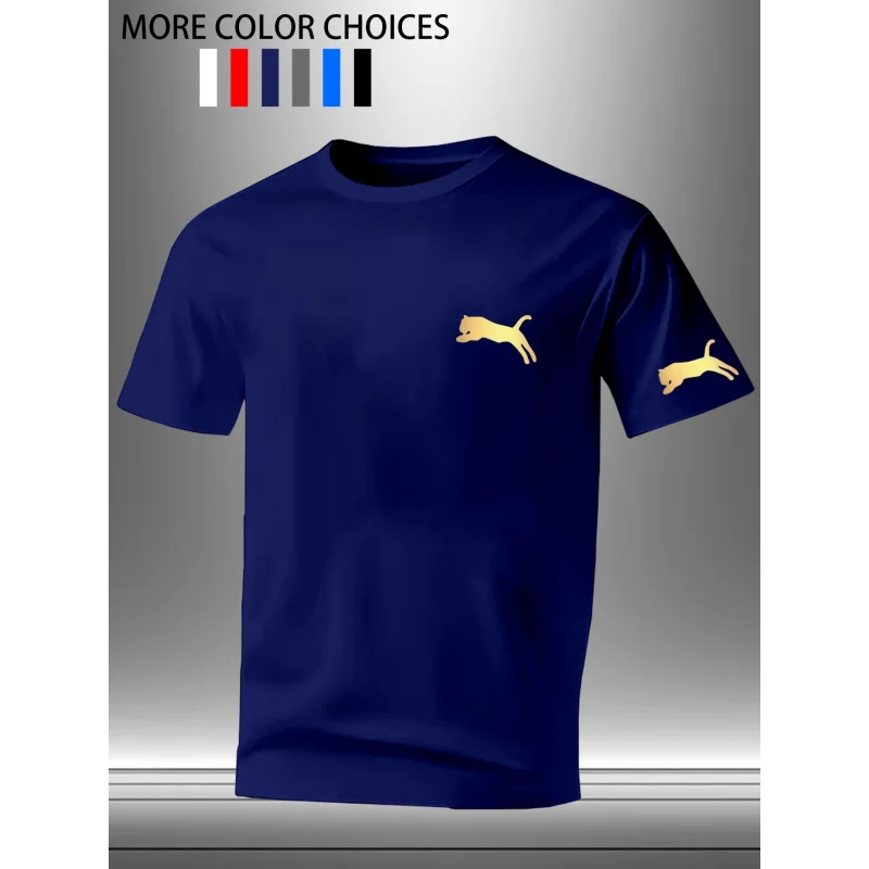 2026New Year's Men's Short-Sleeve Hardcore｜Men's Round Neck Short Sleeve | Printed“Mini gold Gradient Lion”The overall style