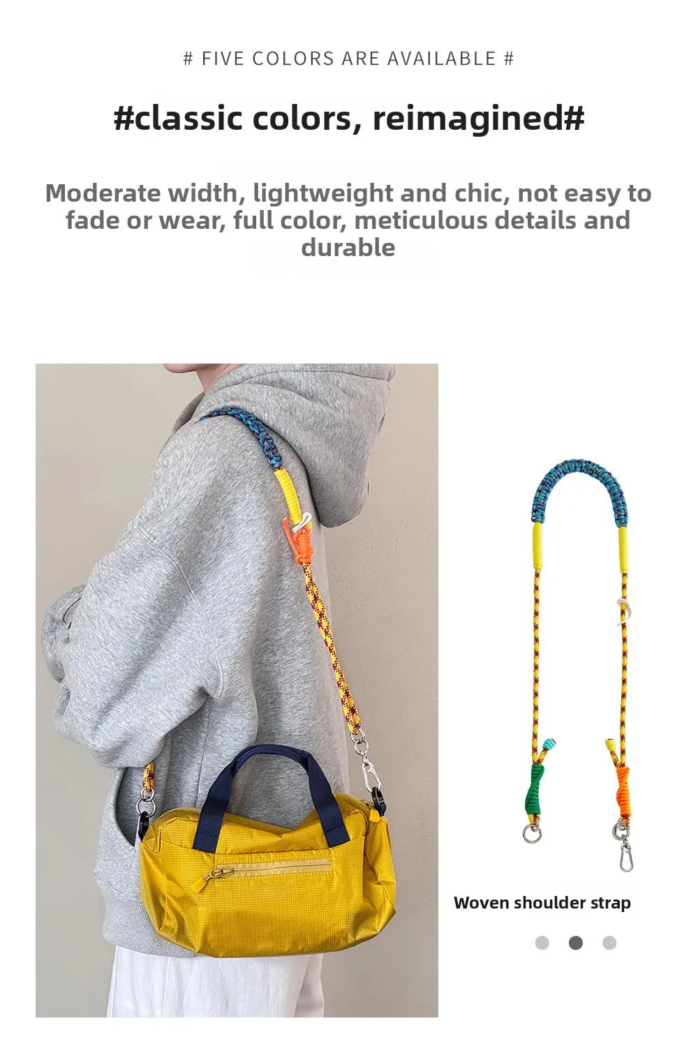 Outdoor Multicolor Rope Braided Bag Strap Handbag Modification Crossbody Strap Detachable Bag Shoulder Belt Strap Replacement