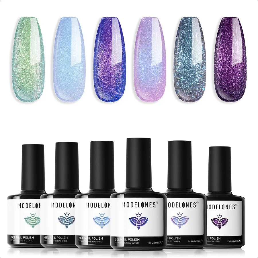 

Chameleon Gel Nail Polish Set 6 Colors Aurora Shimmer Glitter Gel Polish Kit Blue Green Purple Nail Gel Polish All Seasons Soak