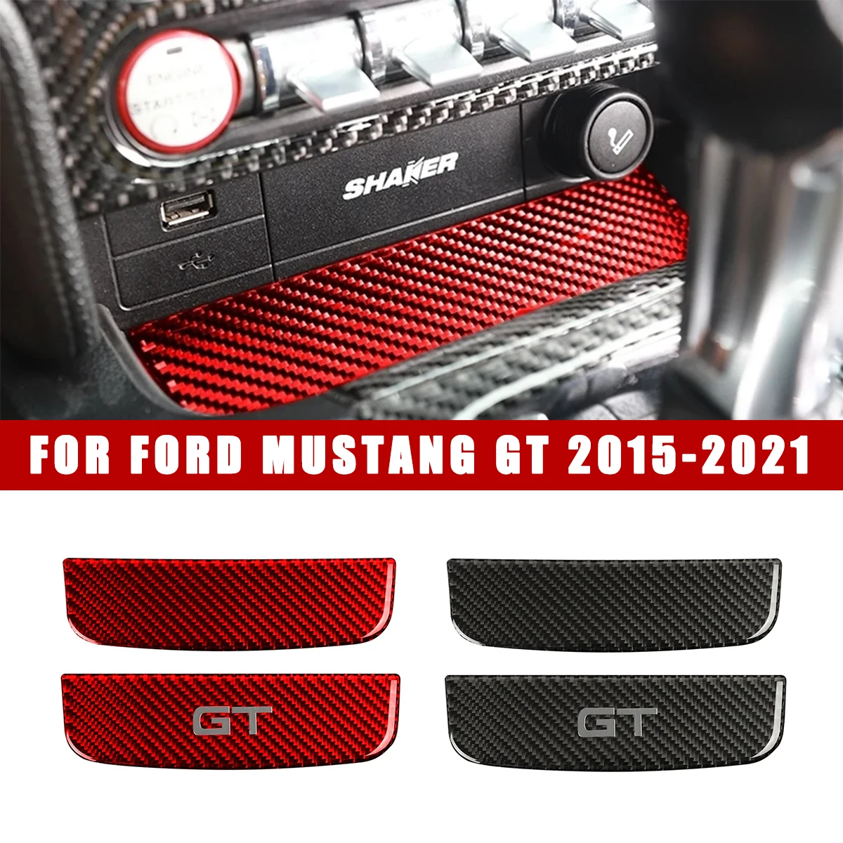 

For Ford Mustang GT 2015-2021 Accessories Carbon Fiber Style Interior Car Storage Box Trim Cover Trim Sticker Decal Decoration