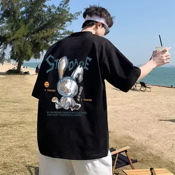 تيشيرت رجالي مقاس 8XL، فضفاض، مستوحى من الموضة الكورية، بتصميم أمريكي، مطبوع عليه أرنب، بأكمام قصيرة ورقبة دائرية، مناسب للأزواج. 10 best sales أسلوب غرانت - №9