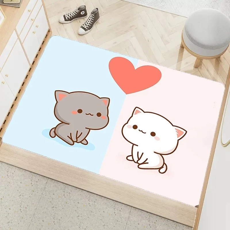 Cute peach mochi print entrance door mat non-slip absorbent bathroom cartoon rug home bedroom kawaii room decoration