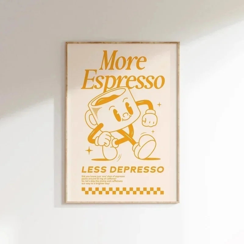 Wandkunst „Mehr Espresso, weniger Depresso“, Wandkunst mit Kaffee-Zitat, Wandkunst für die Kaffeestation, Kaffeebar-Druck, niedliche Drucke, Retro-Zitat – Detail 8