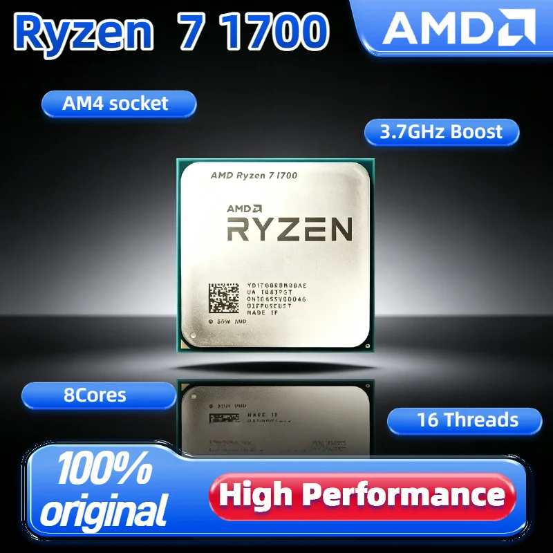 Procesador AMD Ryzen 7 1700 de 8 Núcleos y 16 Subprocesos, 3.0GHz Base, 3.7GHz Boost, 14nm, Socket AM4, 16MB de Caché L3, 65W, R7 1700 Gaming Tray