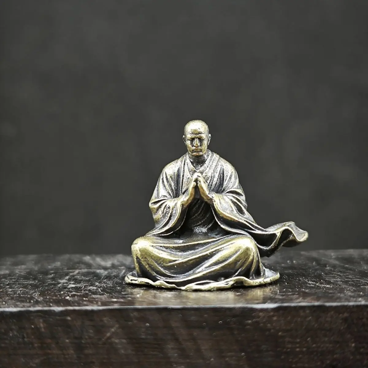 Brass Zen Enlightenment Meditation Monk Xuanzang Aquatic Tank Ornament Landscape Strange Stone Scenery Figurine