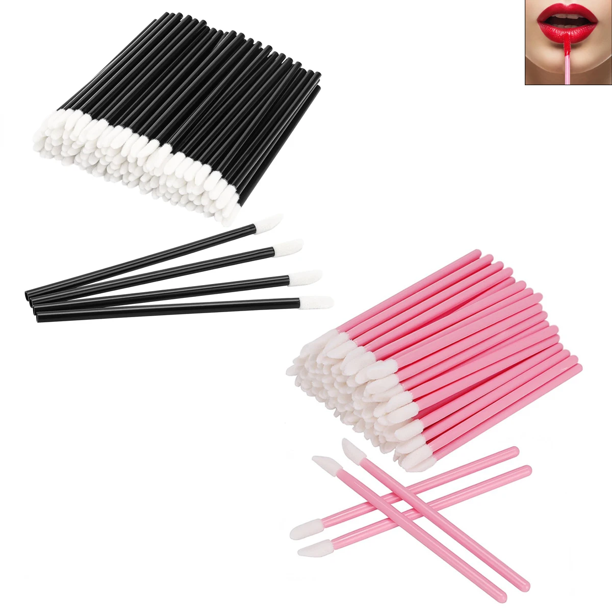 

300Pcs Set Lip Wands Lip Applicators Disposable Plastic Rod Absorbent Cotton Hollow Lip Brushes