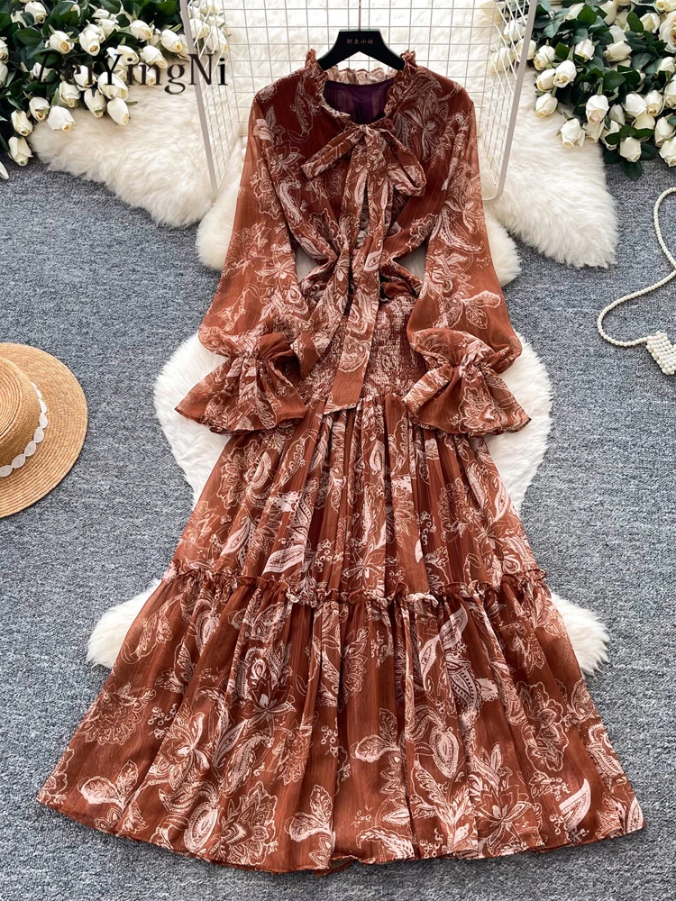 

Beiyingni 2026 Fashion Long Dresses for Women Summer French Romance Party Maxi Dress Ladies Printed Elegant Contrast Slim Dress