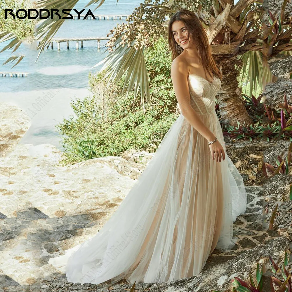 RODRSYA Moderno Vestidos de Noiva Sem Mangas Para A Mulher Querida Zipper Back BrridalRODDRSYA Modernos Vestidos De Casamento Sem Mangas Para A Mulher Querida Zipper Back Brridal Vestidos Tulle A-Line Vestidos De Novia