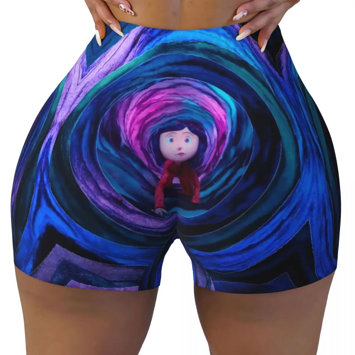 

Custom Coraline & The Secret Door Movie Film Action Figure Workout Shorts Women Gym Running Biker Yoga Shorts