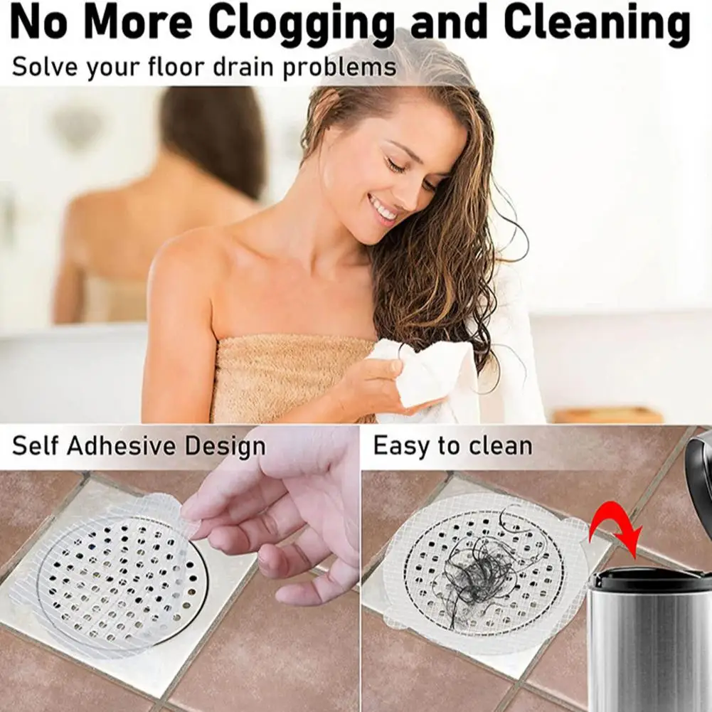 10/30 Pcs Disposable Shower Drain Hair Catcher Waterproof Glue 0.5cm Holes Drain Protectors For Bathroom Bathtub Floor Drain Net