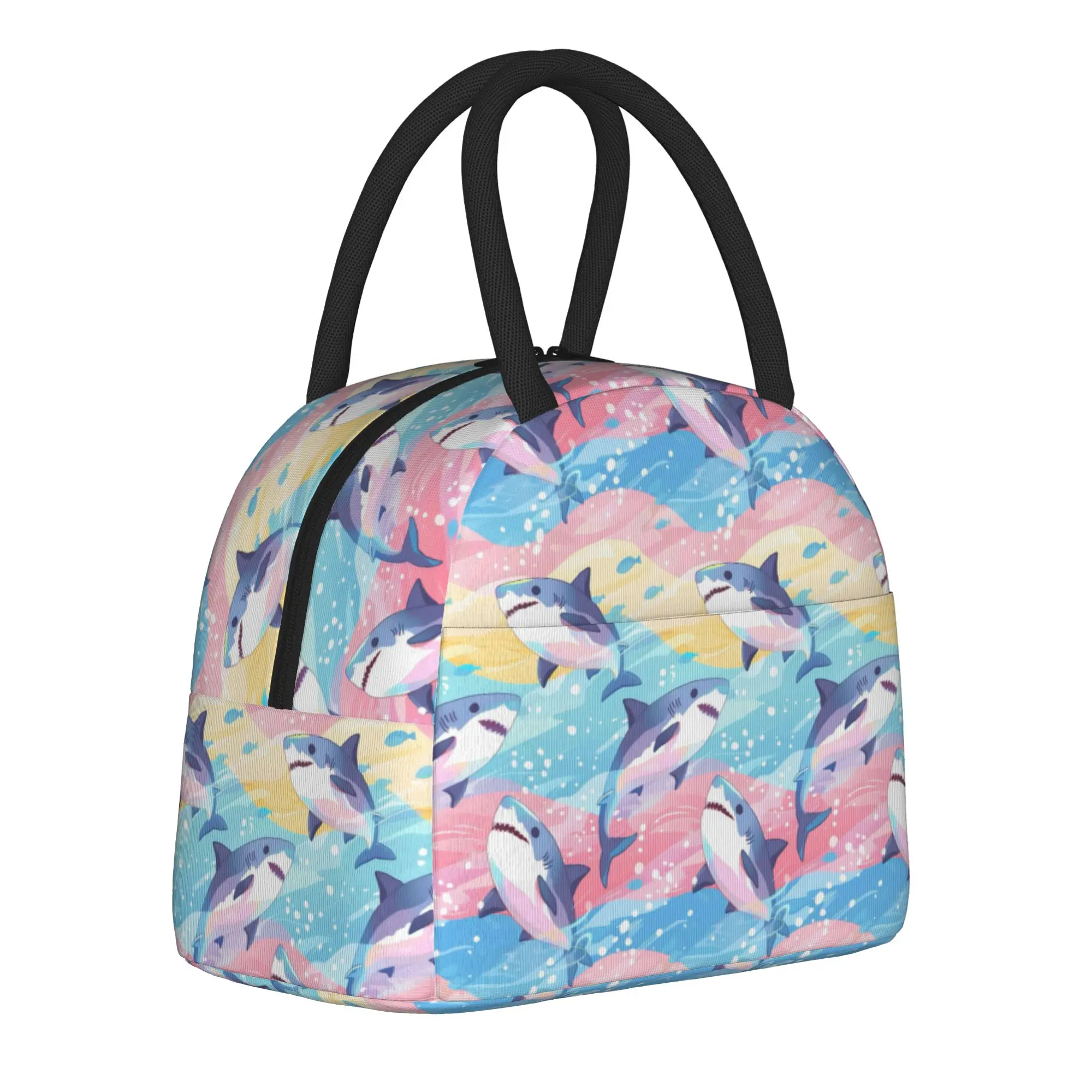 Colorful Shark Insulated Lunch Bag Thermal Bag Reusable,Meal Container  Large Tote Lunch Box Girl Boy School  Picnic