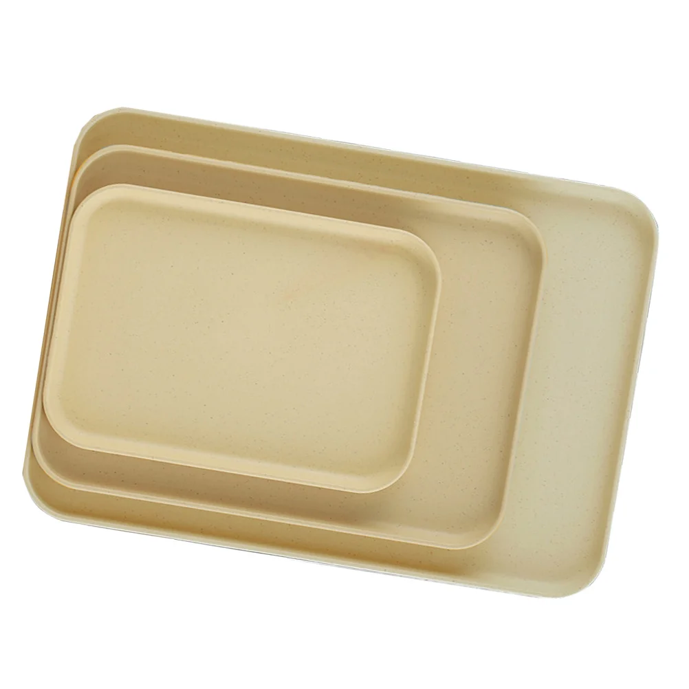 

3 Pcs Straw Tray Medium Size Desktop Teaware Wheatgrass Household Storage Dinner Rectangular Dessert Cup Long-lasting