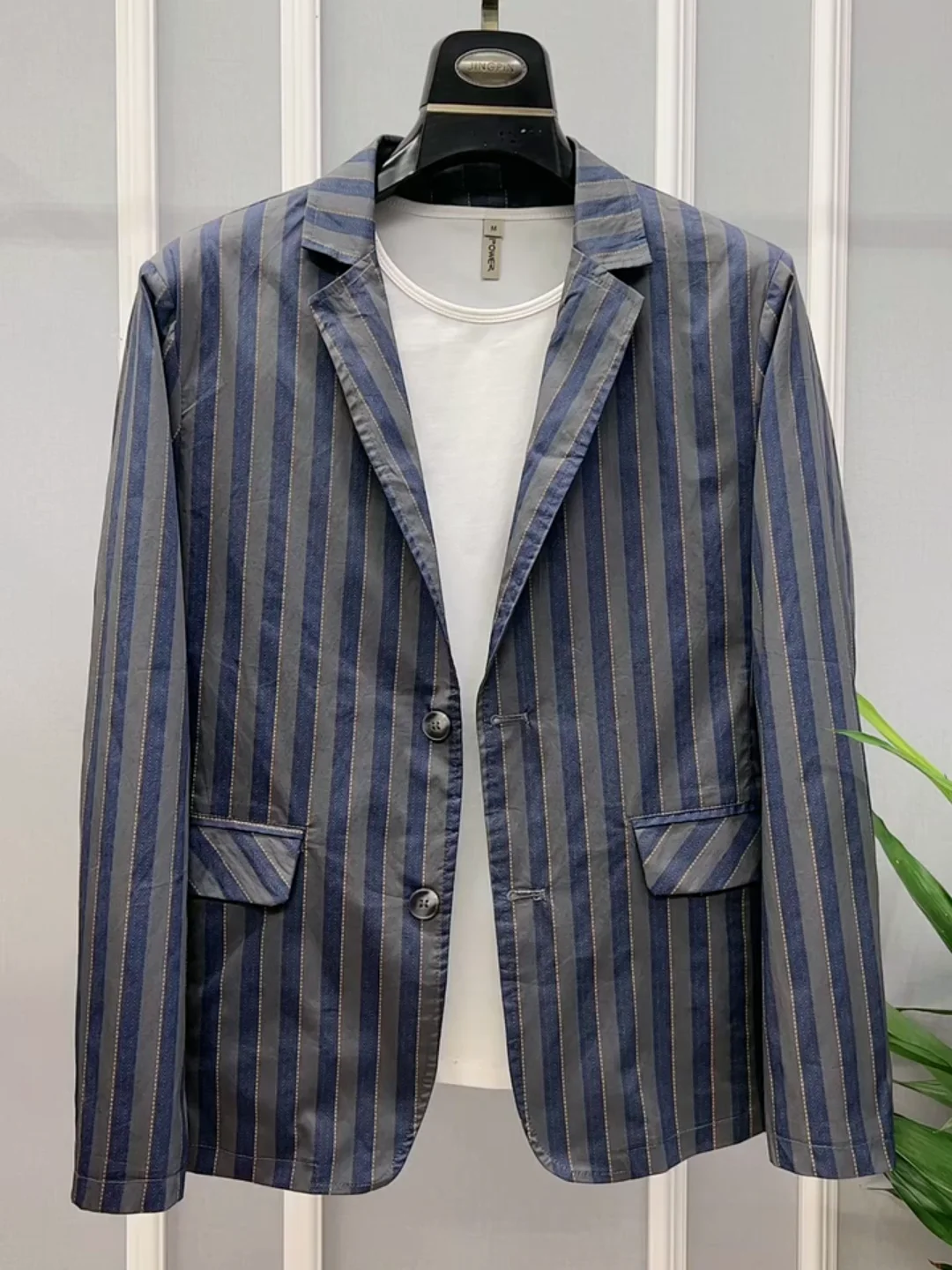 3-A104   2024 autumn men's casual fashion all-match light luxury striped thin trend b jacket comfortable business