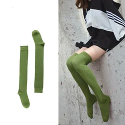 Women Stockings Autumn Solid Cotton Knee High Socks Green Girls JK Calf Slim Long Socks Thigh High Female чулки носки женские