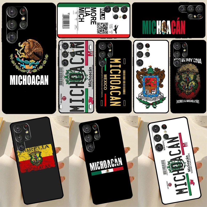 Michoacan License Plate Embroidery Case For Samsung Galaxy S23 S21 S22 Ultra Note 20 S20 FE S8 S9 S10 Note 10 Plus Phone Shell