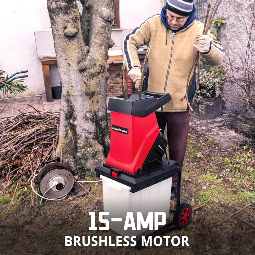 Electric Wood Chipper 15-Amp with Collecting Bin for Garden, Yard (PS12A)