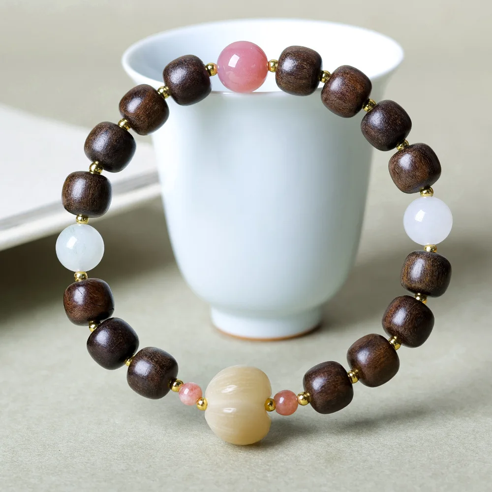 

Handwoven Agarwood Barrel Bead Bracelet Original Bodhi Root Peachy Chinese Style Bracelet for Women Gifts