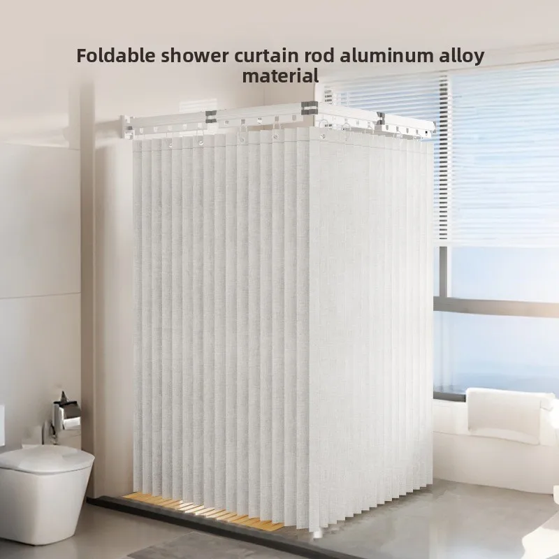 Shower Curtain Non-punching Bathroom Waterproof Partition Curtain Toilet Folding Telescopic Cloth Curtain Dry and Wet Separation