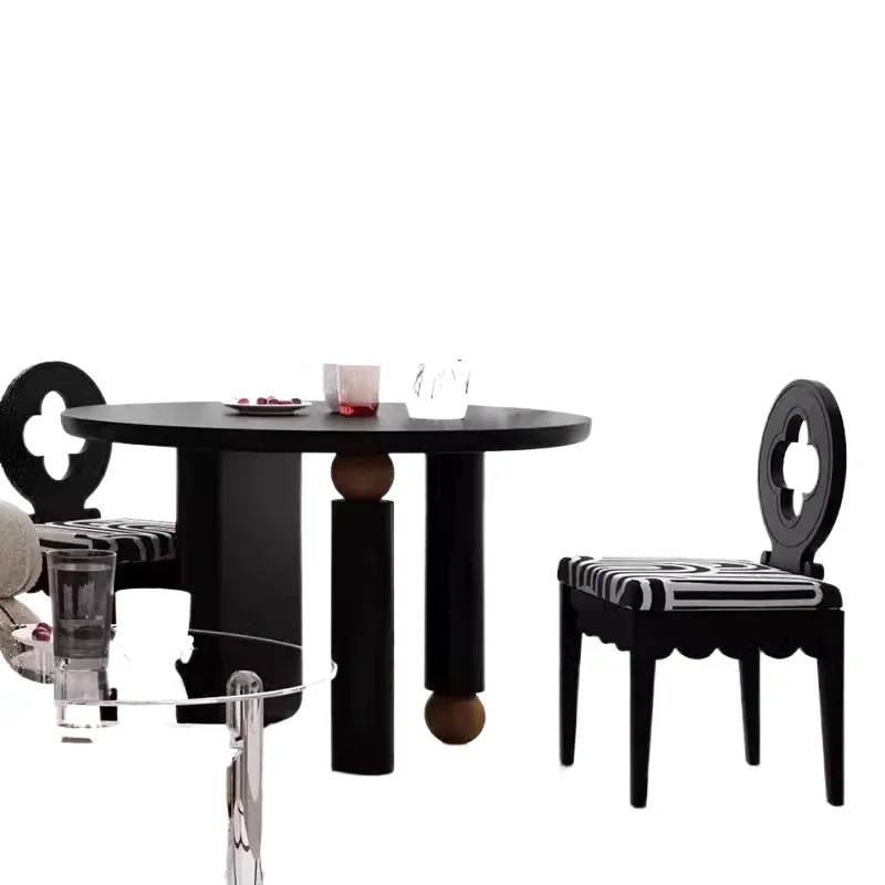 Medieval style dining table and chairs, French retro solid wood dining chairs, quiet style home use, round home high value