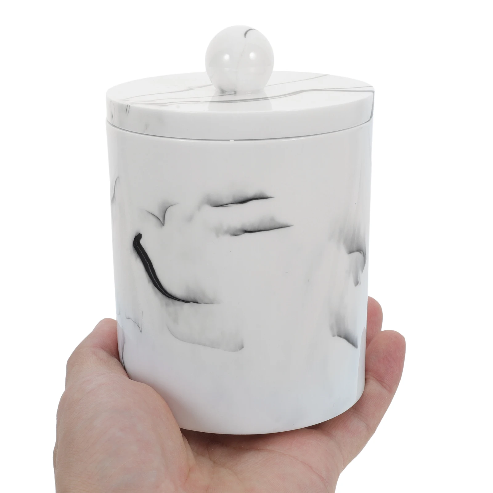 

Marble Pattern Cotton Swabs Storage Box With Lid Resin Organizer For Home Use Toothpick Canister Makeup Cotton