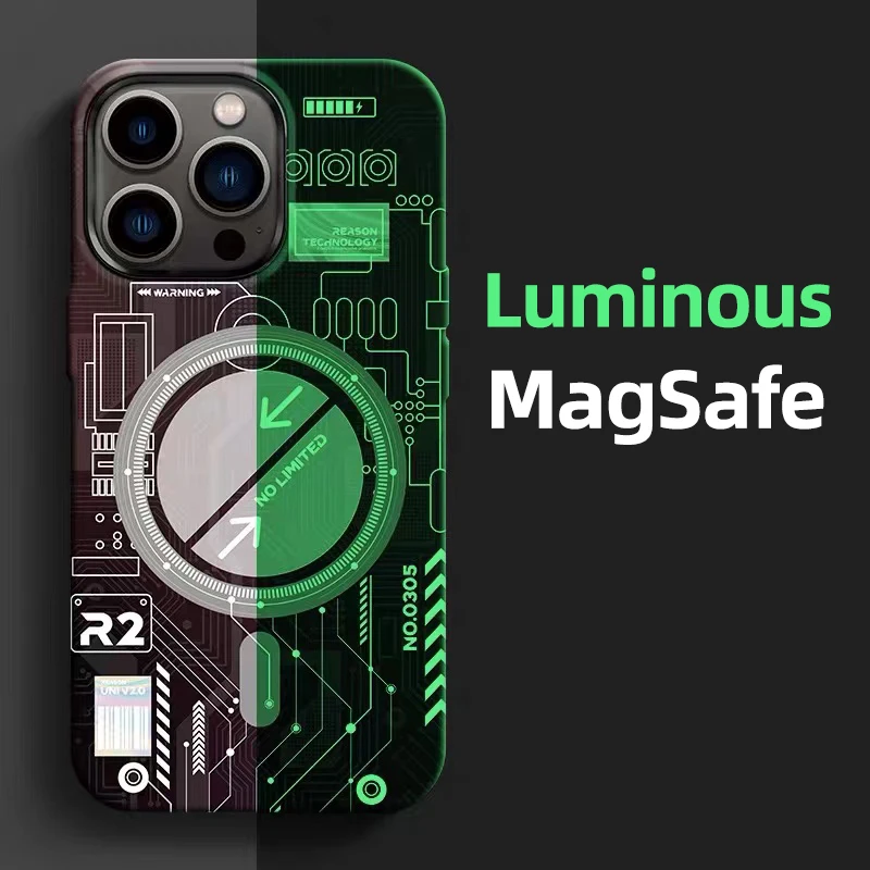 Luxury Luminous Magnetic Magsafe Wireless Charging Phone Case For iPhone 16 15 14 13 Pro Max Fluorescent Cellphone Cover Funda