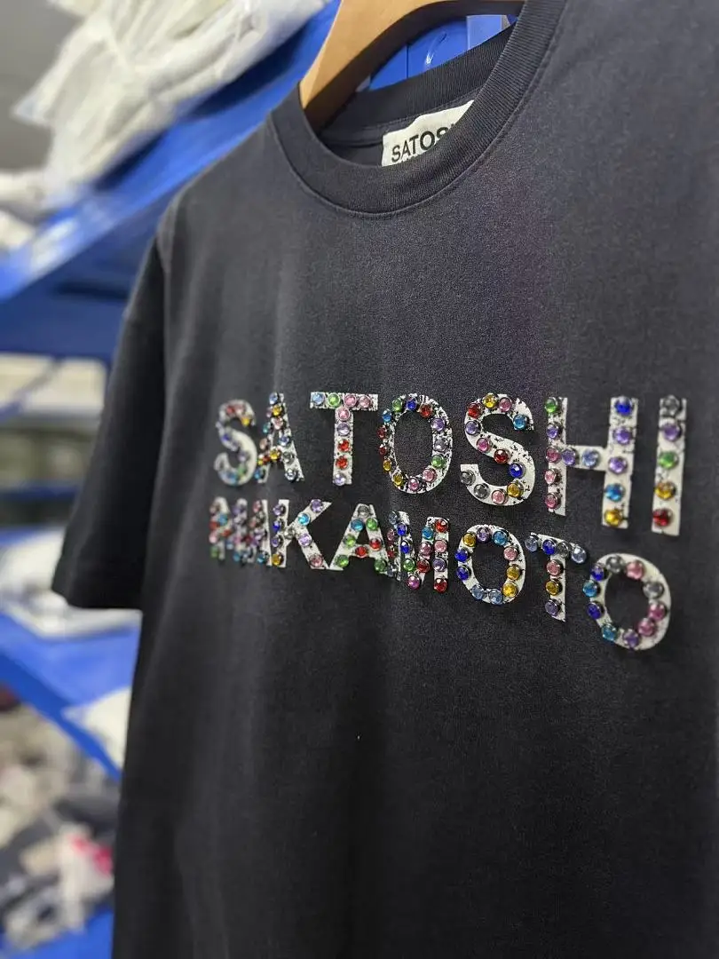 2026ss Satoshi Nakamoto Logo Printed Diamonds Patched Women Men T shirts tees Hiphop Oversized Men Casual Cotton T shirt