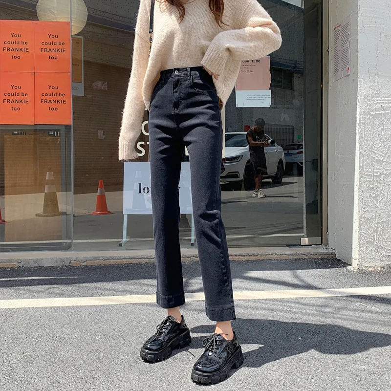 

Широкие джинсовые джинсы с высокой талией, женские утягивающие свободные брюки, осенние новые большие размеры, большие хлопковые эластичные джинсовые брюки