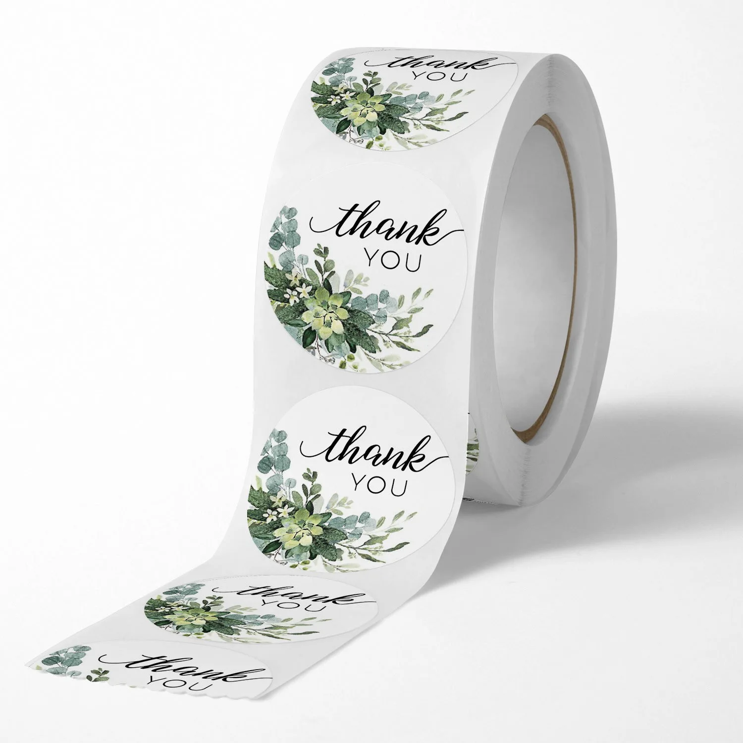 500 PCs/roll 1 inch Green Floral Thank You Stickers for Gift Wrap, Envelope Closure, Small Business Office Supplies, Diy Decor image 5