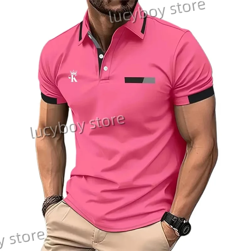 

Mens 3d Striped K Print Golf T-Shirt Mens Bussiness Breathable Lapel Button Short Sleeve Polo Shirt Male Polo Men Clothing