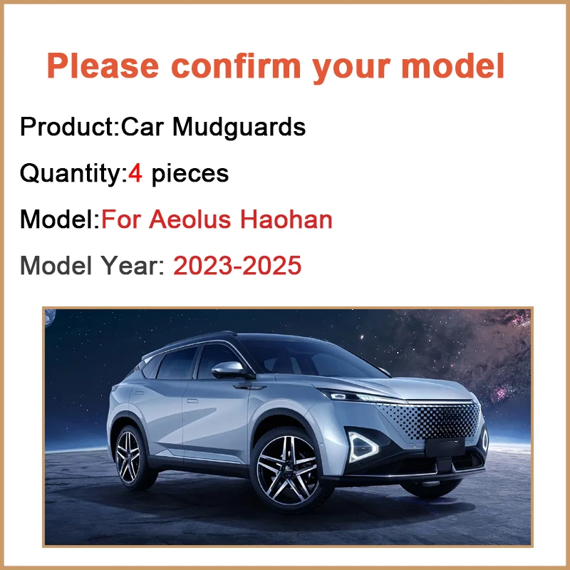 4PCS Paraspruzzi Per Aeolus Haohan Dongfeng Mage 2023 2024 2025 Paraspruzzi Parafango Anteriore Posteriore Splash Guard Copertura Della Protezione