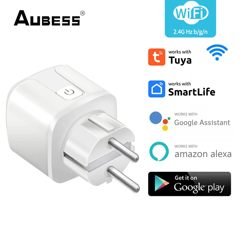 

1-5PCS Aubess Tuya 16A WIFI Smart Plug Power Monitor Wireless Remote Timer Plug Via Smart Life Support Alexa Google Home Alice