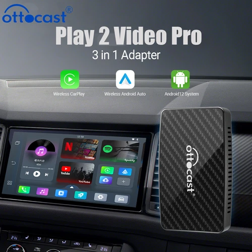 OTTOCAST Play2 Video Pro Carplay Ai Box adaptador inalámbrico Android Auto incorporado en Youtube Netflix TV BOX para VW Benz 99% de coches
