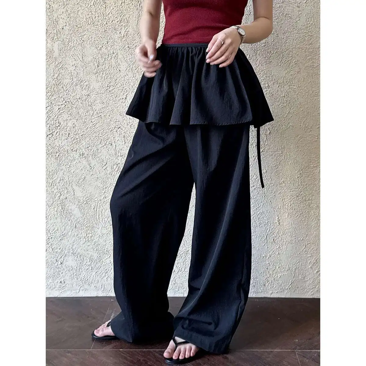 

Casual Two Piece High Waisted Wide Leg Pants for Women in Spring and Summer, Detachable Two-piece Set, Stacked with a Fart