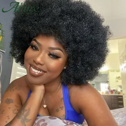 Natural Fluffy Afro Kinky Curly Wigs For Black Women Afro Remy Brazilian Human Hair Glueless Short Sassy Human Hair Wigs Allure