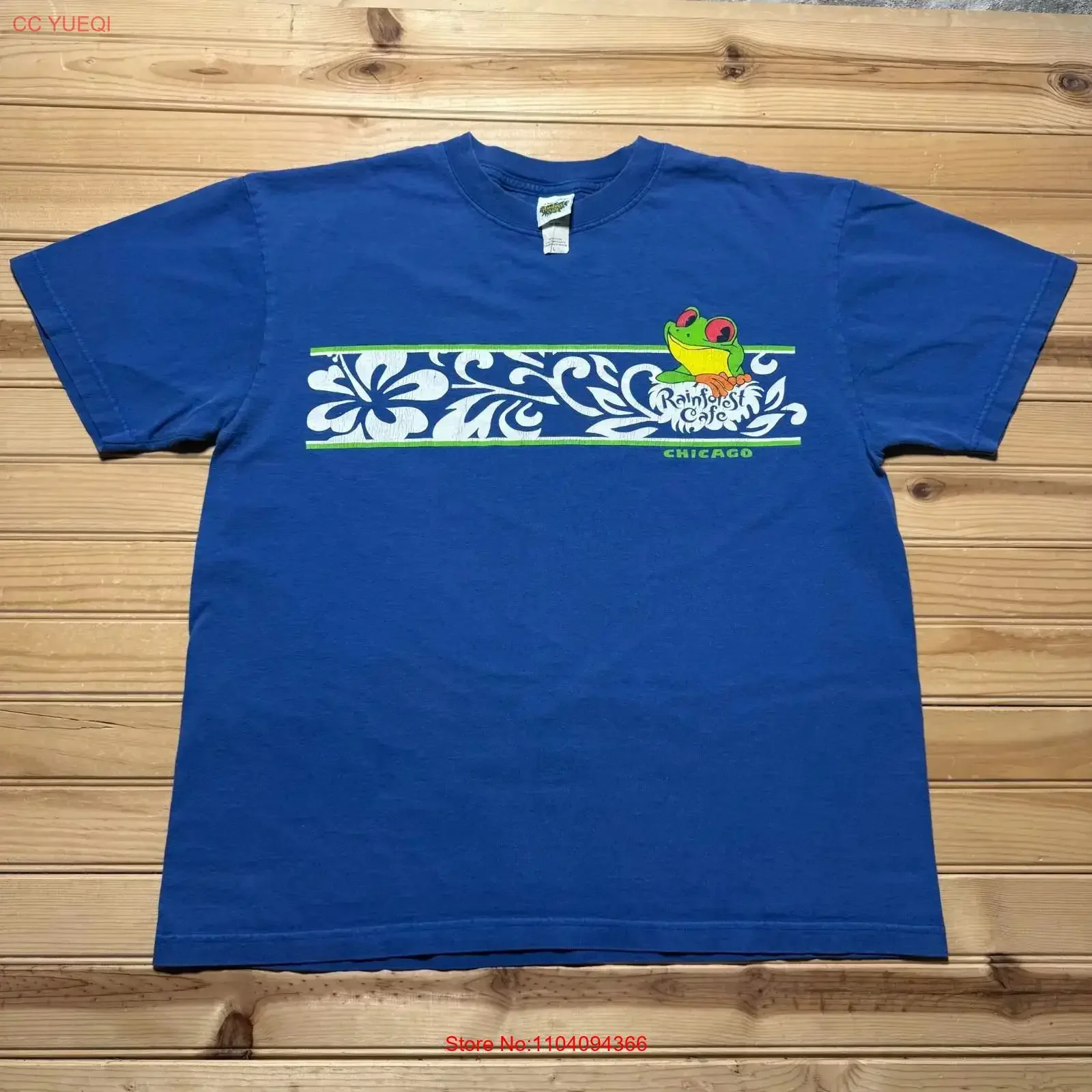 Camiseta Vintage de los 90s de Rainforest Cafe Chicago con diseño de Rana e Hibisco, Souvenir Tropical, Talla Grande, Lavada, Casual, Cómoda y Suave