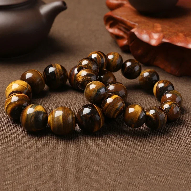 Pulsera de ojo de tigre para hombre y mujer, joyería de piedra Natural, cuerda elástica de Buda curativo, pulsera de cuentas de cristal para pareja