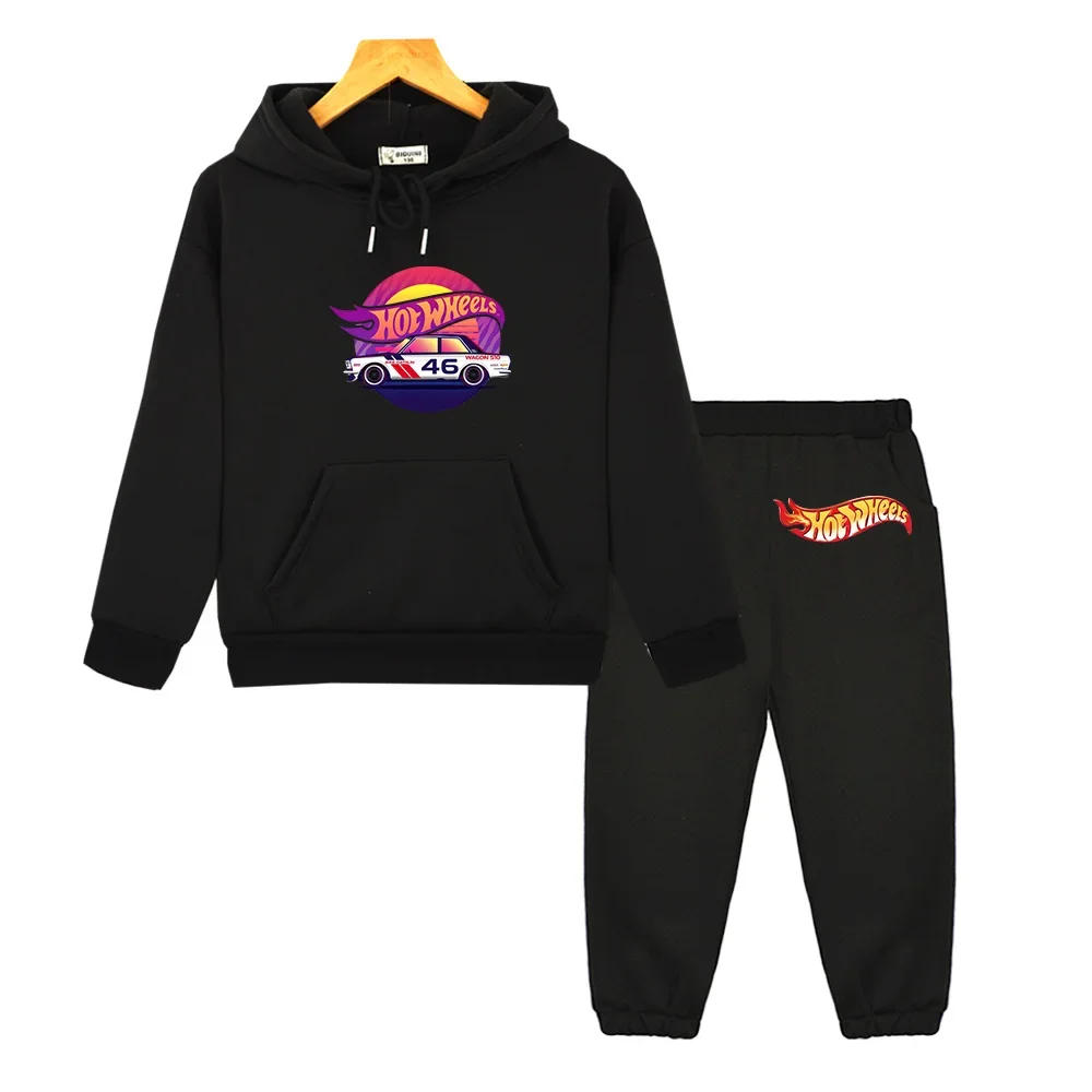 Hot Wheels-Anime Hoodies e Calças Set, Camisolas de carros esportivos, desenhos animados kawaii para meninos e meninas, pulôver de rua, roupas da moda