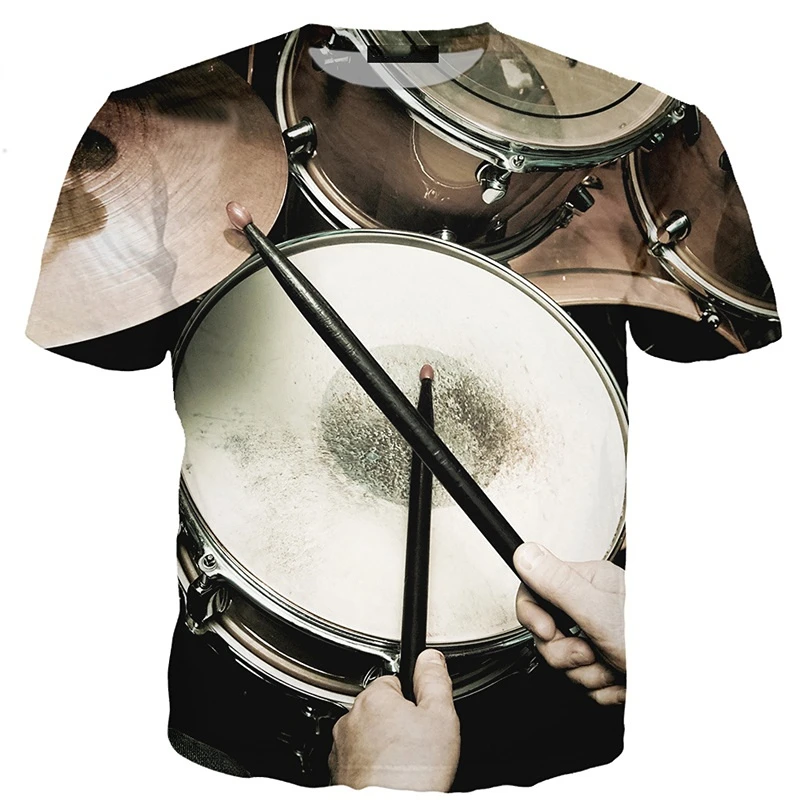 New Summer Tide Fashion Drum Kit Picture Men T-Shirts  Casual 3D Print Tees Hip Hop Personality Round Neck Short Sleeve Tops