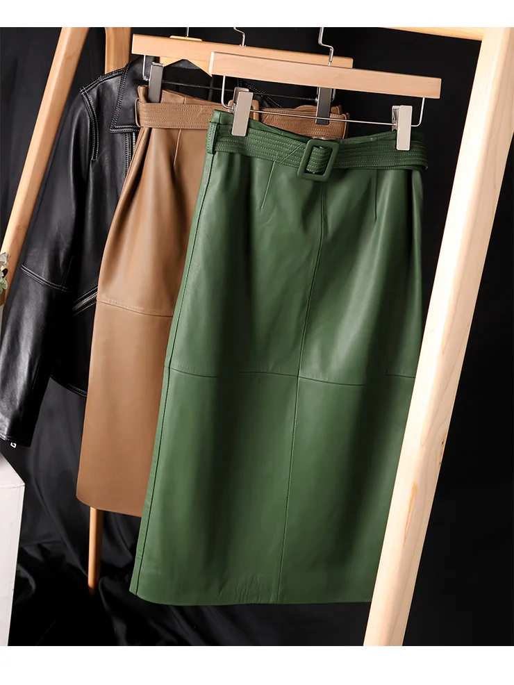 

Real Leather High Waist Midi Skirt 3D Splicing Women's Sle Autumn Winter New Arrival Ele H-ape Pure Color Skirt