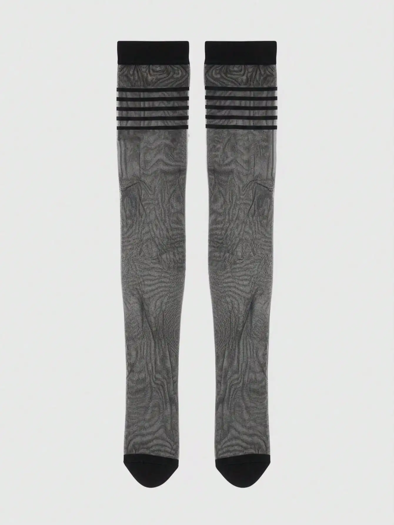 

Черные чулки-ботфорты с полосатым манжетом, прозрачным абстрактным узором, ультратонкие, для женщин