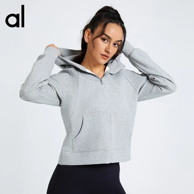 Al Warm Hooded Workout Clothes for Women Top Workout Set Sports Jacket Clothing Loose Casual Yoga Clothes Long Sleeve