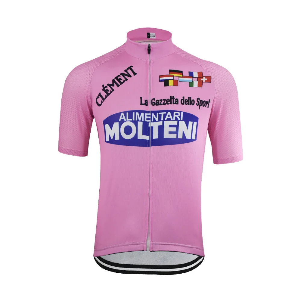 Molteni Cycling  Jersey Men Short Sleeve Retro Cycling  Jersey Pink Black