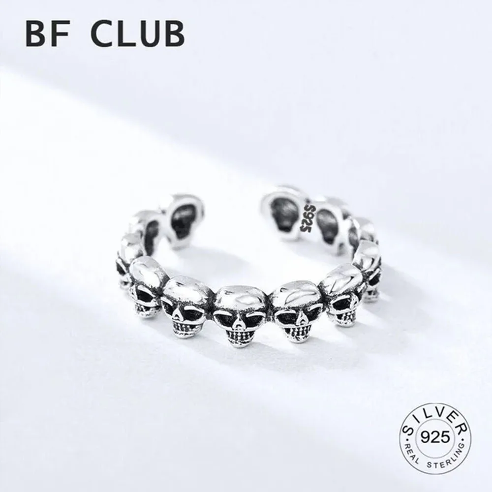 BFCLUB  Silver Color Rings for Women Retro Skull New Trendy Elegant Creative Design Irregular Adjustable Party Fine Jewelry