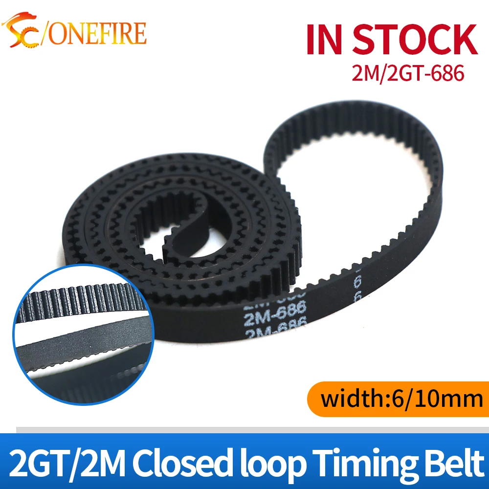 

2pcs 2GT/2M-686-6/10mm belt closed loop rubber 2GT-686-6/10mm timing belt Teeth 343 Length 686mm width 10/6mm for 3D printer