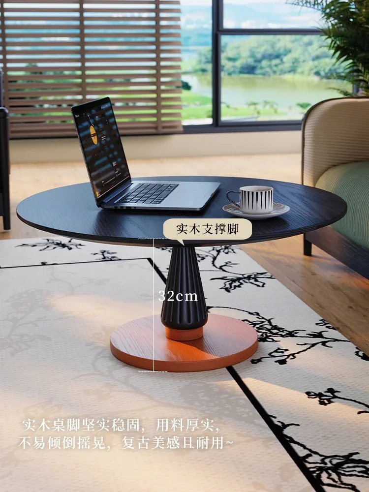 

Solid wood small apartment stroke coffee table living room household size round coffee table combination